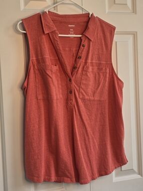 SONOMA Sleeveless Button-Front Pocket Top - Coral Red